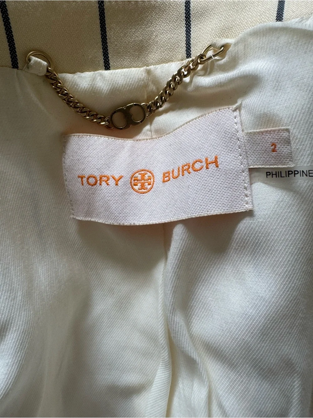 Tory Burch Cream Pinstripe Double-Breasted Blazer